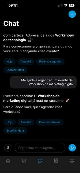 Criação de evento por IA no app Agendy.ai